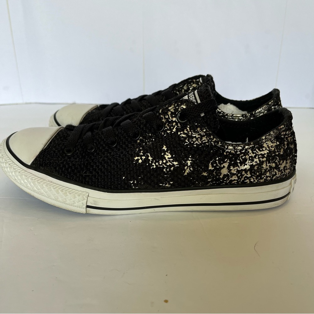 Converse Junior CT OX Black Textile/Silver Metallic Shoes 645106F Women 6.5 Y-5